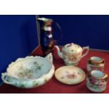 Early Carlton ware teapot with stand, Maling jug, tureen & 2 vases