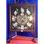 WW2 royal engineers tapestry fitted in mahogany fire screen, 83cm tall