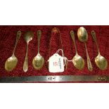 Sheffield silver six spoon set with matching sugar tongs by Walker & Hall