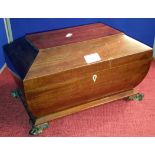 Victorian mahogany sarcophagus teas caddy, no interior, 20x35x23cm