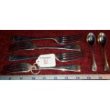 4 military WW2 forks dated 1943 together with 2 RAF mess teaspoons