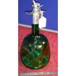 Birmingham silver collared green dimple style decanter with pewter stopper, 28cm tall