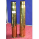 2 Military brass shells , tallest 38cm