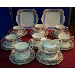 Tuscan flower design tea set with cake plates, sugar & cream