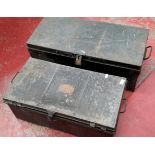 2 metal travel trunks, the larger of the trunks is by Williamson & Sons