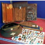 Military map pouch, russian military hat, beret hats and selection of russian pin badges