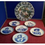 A set of 6 Delft blue & white character plates together with tin glazed Italian plate