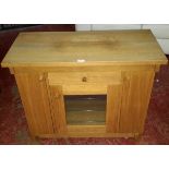 Heavy oak modern entertainment unit with fitted glass shelves