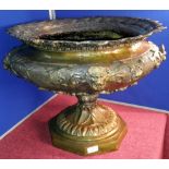 Large heavy cold painted bronze urn, 43x55cm