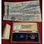 Chester silver masonic medal with paperwork & case