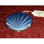 Birmingham silver with blue enamel top compact, 7.5cm diameter