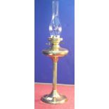 Brass paraffin lamp with glass shade, 70cm tall