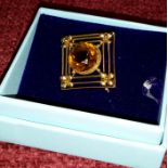 9ct gold square design brooch with large citrine stone