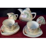 Art deco 1930's Clarice Cliff hand painted 'Dry Day' pattern Tea for Two set