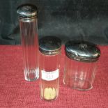 3 London silver topped glass preserve bottles, tallest 18cm