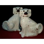 Large Staffordshire flatback fireside dogs with glass eyes, 32cm tall