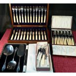 Hendersons Dundee fork & knife set, cutlery set in fitted case, server set in fitted case & 1 other