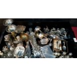 Crate full of silver plate & EP wares to include cruets