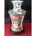 Chinese Famille Rose vase on hardwood stand, 34cm tall