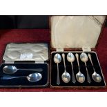 Birmingham silver 6 spoon set in fitted case together with 2 Sheffield silver spoons in fitted case