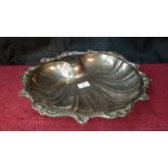 Large silver plated shell design serving bowl on 3 supporting feet