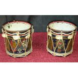 2 regimental cigarette holders in the shape of drums (for officers mess), 8cm tall