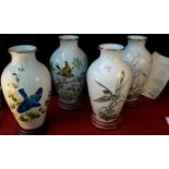 4 Franklin porcelain bird design vases on hardwood stands, 31.5cm