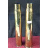 2 military brass shells, 38cm tall