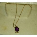 9ct gold chain with 9ct & amethyst tear drop pendant