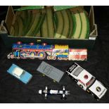 Crate of tin plate track, together with Marx toys train & 4 various tin plate models