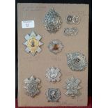 Card of 10 military cap badges to include, Black Watch, First Argyll Highlander Rifle Volunteers &