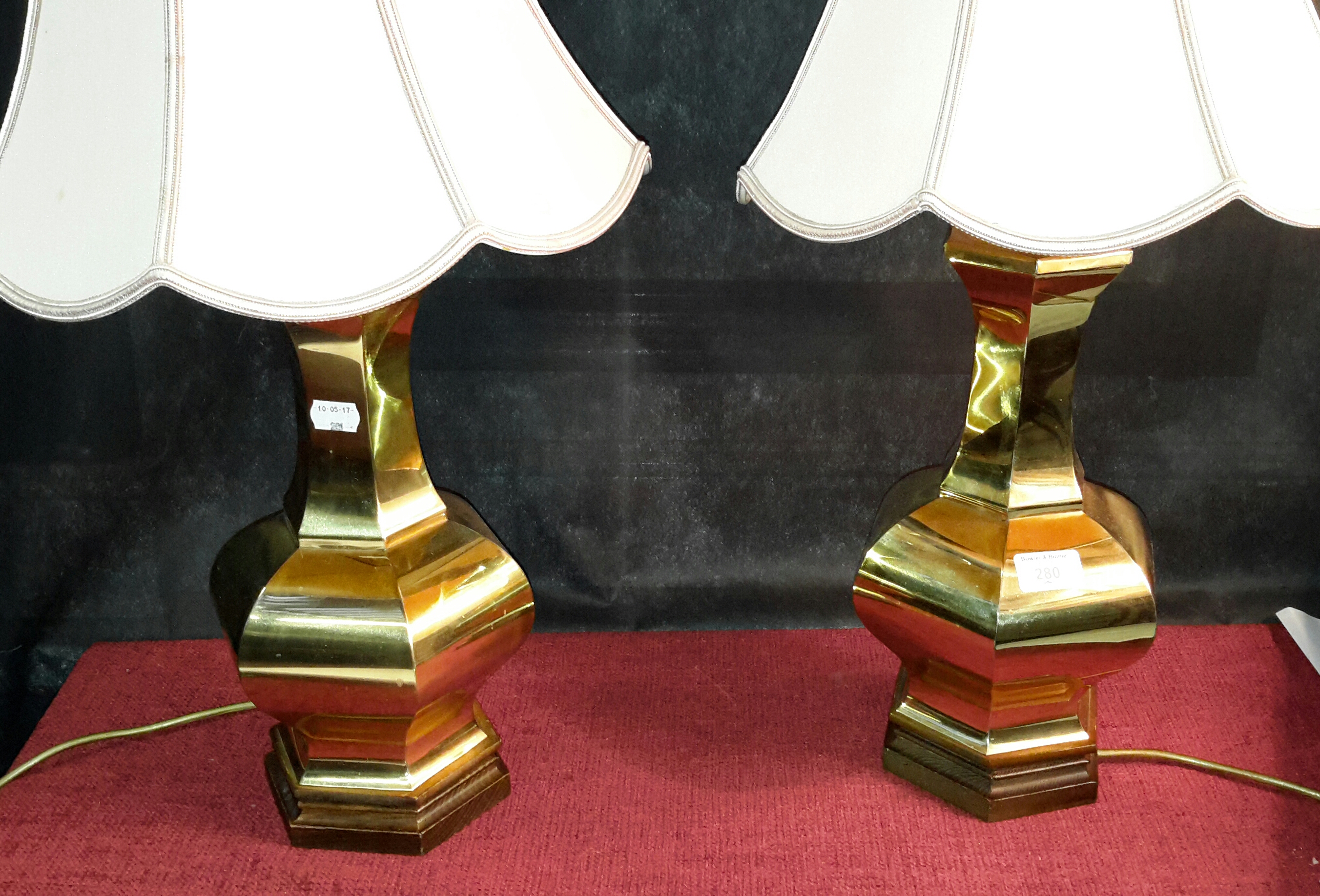 2 Heavy brass table lamps working order 67cm tall.