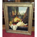 Large still life oil painting in fitted gilt frame 65x59cm