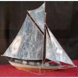White metal & stained glass ship model, 45x48cm