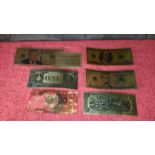 6 various 24ct gold foil bank notes