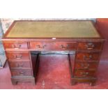 Darkwood knee hole desk with green leather top