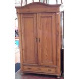 Antique farmhouse pine double wardrobe with underdrawer