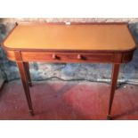 Edwardian tan leather top console table with under drawer