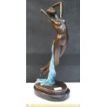 Bronze nude lady figure on marble base, 46cm tall