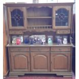 Oak kitchen dresser with lead and glass doors