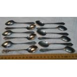 12x 800 grade silver ornate tea spoons