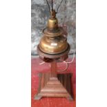 Oak pedestal stand for paraffin lamp (brass paraffin lamp converted to electric)