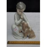 Lladro boy & pup sitting figurine