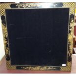 Oriental lacquered card table with gilt raised paintings to the trim, Main top has a black velvet