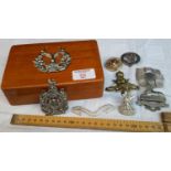 Gordon Highlanders badge on box filled with military badges & ribbons