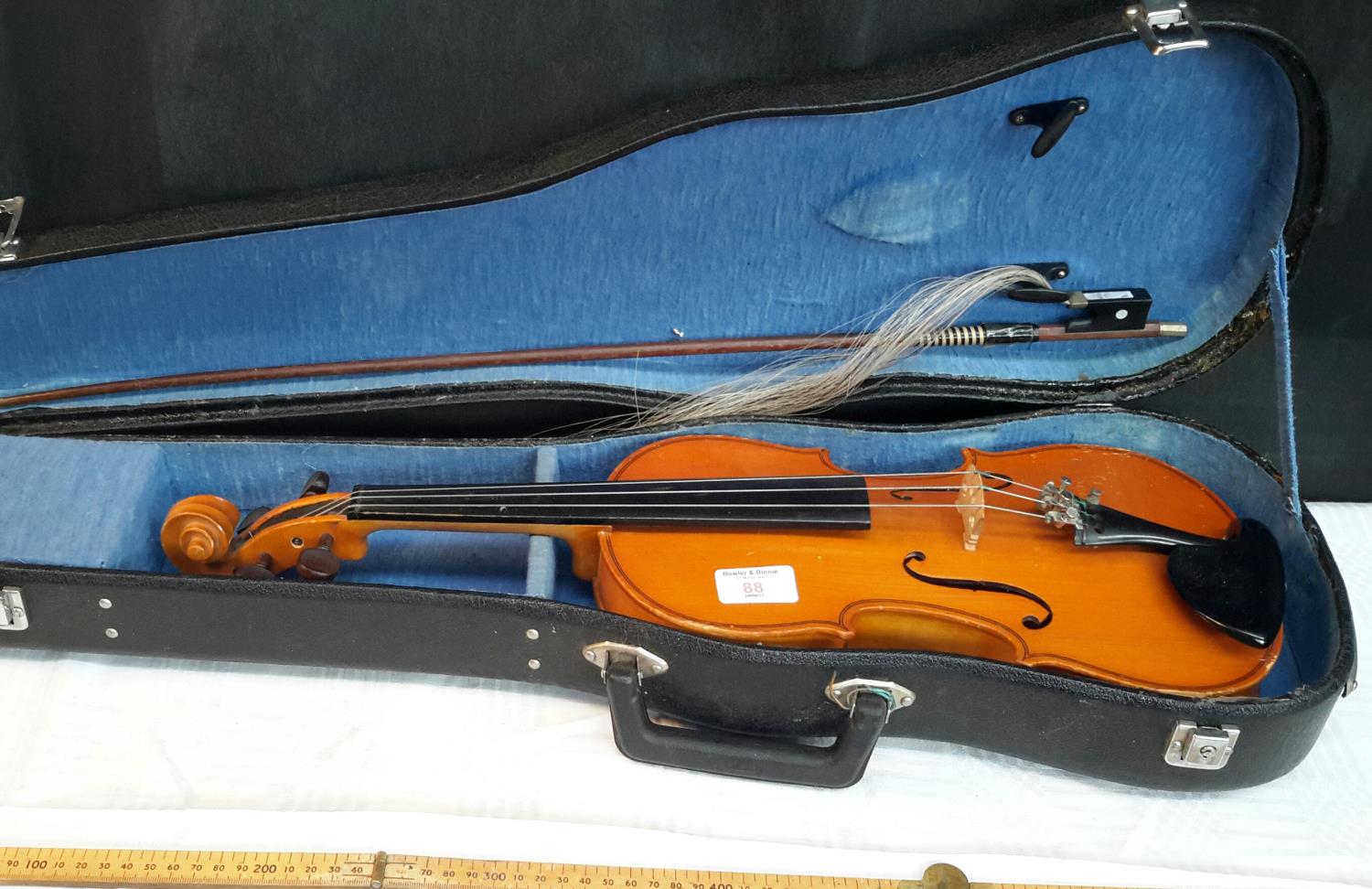 Vintage violin with case stamped NCC at the base of the neck