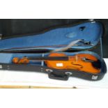 Vintage violin with case stamped NCC at the base of the neck