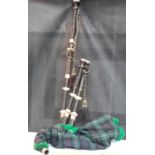 Set of bagpipes with white metal collars & ebony stems