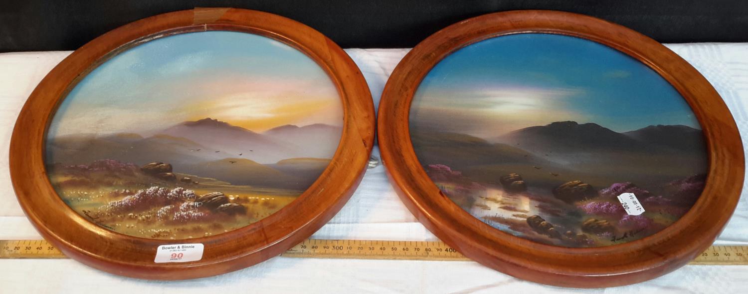 2 pastel pictures of Devon scenes fitted in round frames & signed by artist (unknown)