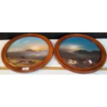 2 pastel pictures of Devon scenes fitted in round frames & signed by artist (unknown)